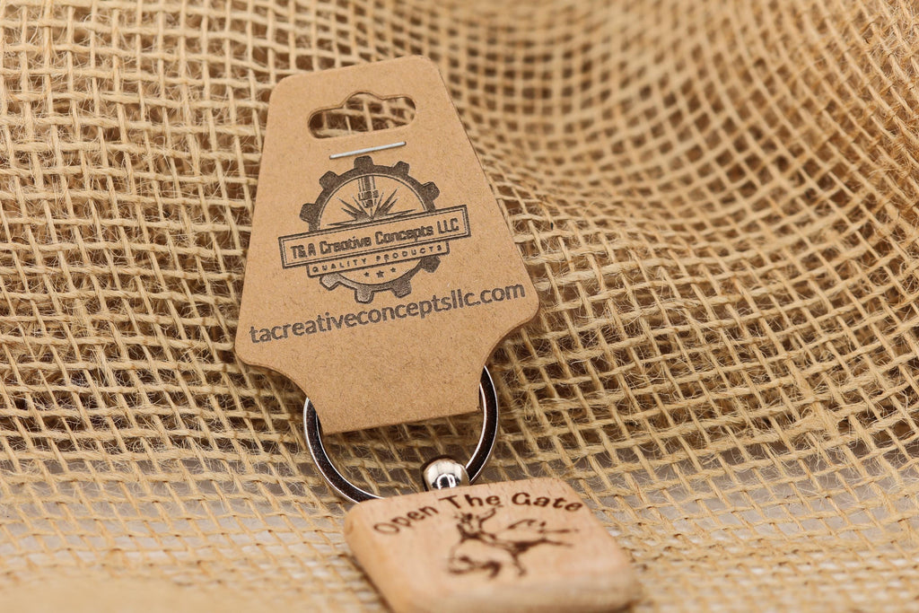 Open the gate rodeo keychain / Bag Charm: laser engraved hardwood, cowboy gift