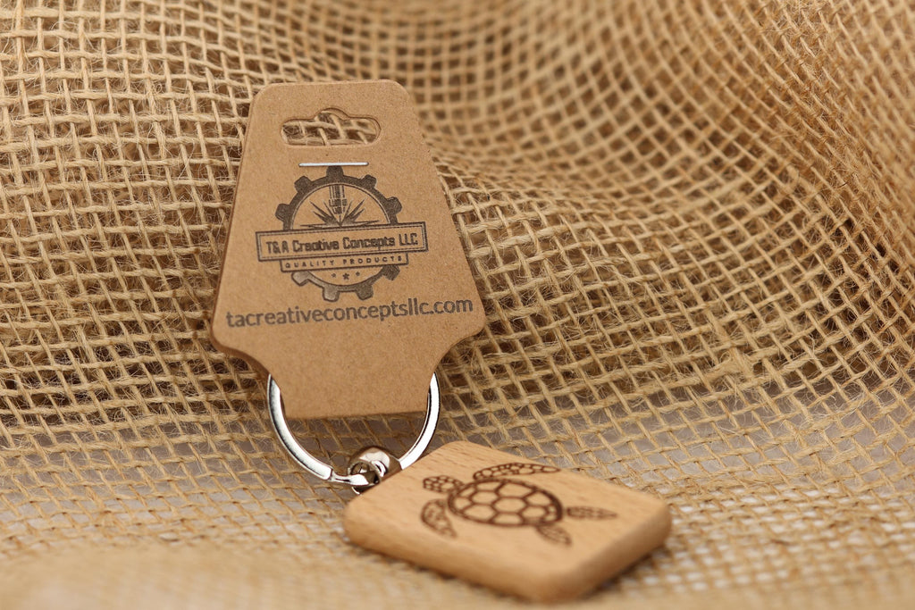 Laser engraved sea turtle keychain / bag charm: hardwood & stainless steel