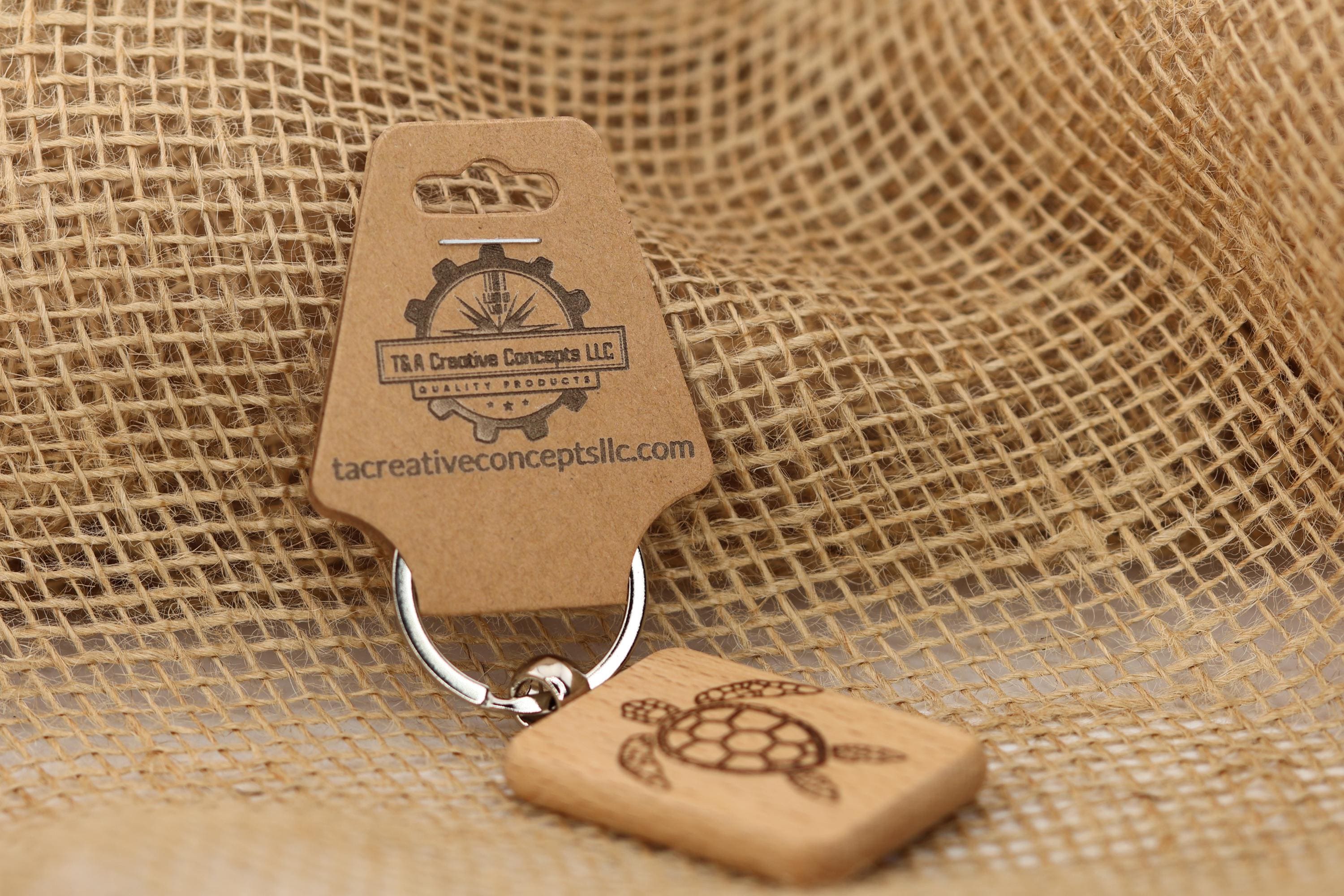 Laser engraved sea turtle keychain / bag charm: hardwood & stainless steel