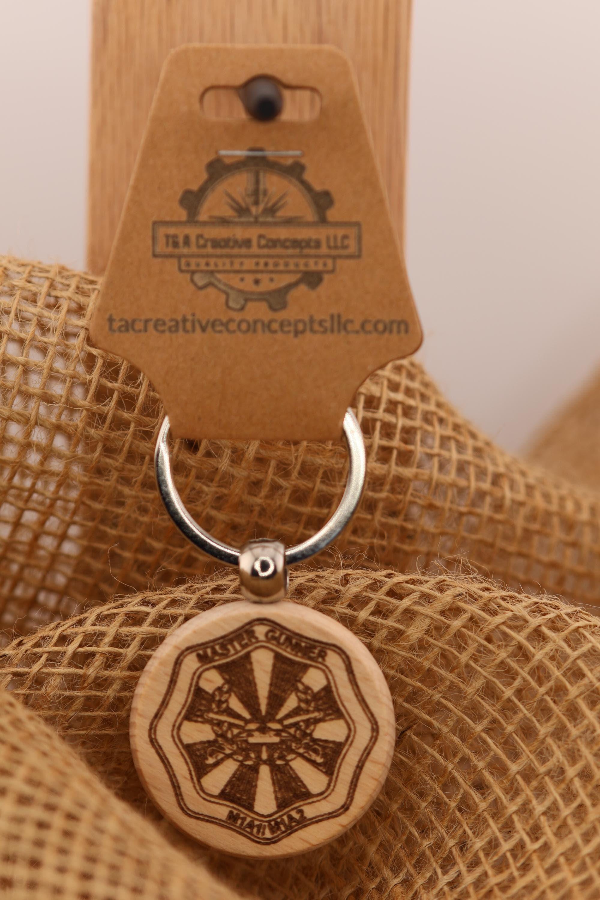 Laser engraved hardwood master gunner keychain: military gift