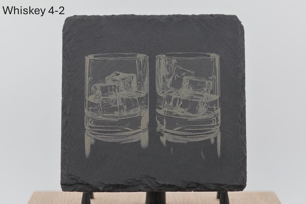 Laser engraved slate whiskey coasters: pick & choose your designs