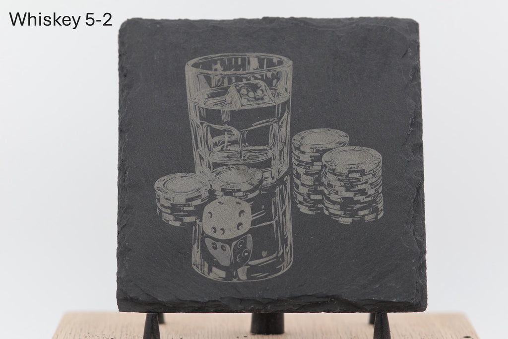 Laser engraved slate whiskey coasters: pick & choose home bar decor