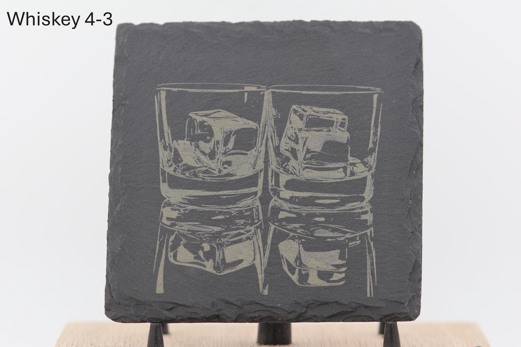 Laser engraved slate whiskey coasters: pick & choose your designs