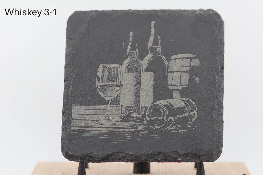 Laser engraved slate whiskey coaster: home bar decor