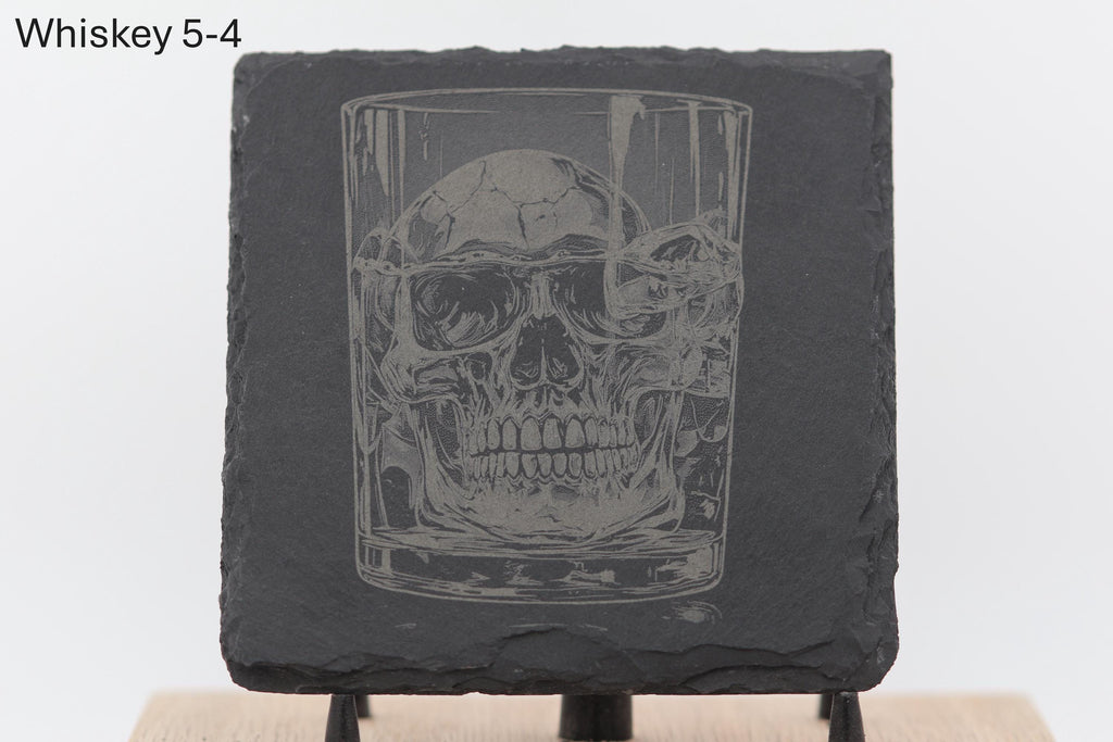 Laser engraved slate whiskey coasters: pick & choose home bar decor