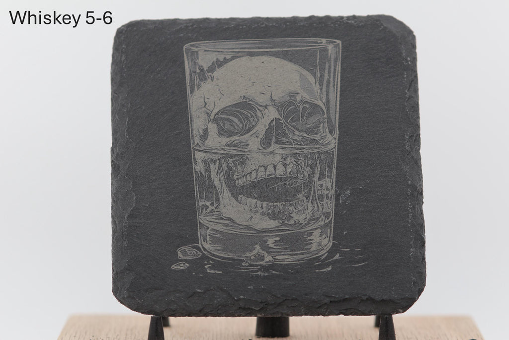 Laser engraved slate whiskey coasters: pick & choose home bar decor