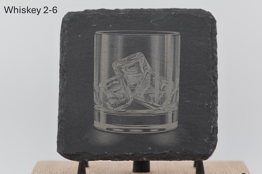 Laser engraved slate whiskey coasters: pick & choose home bar decor