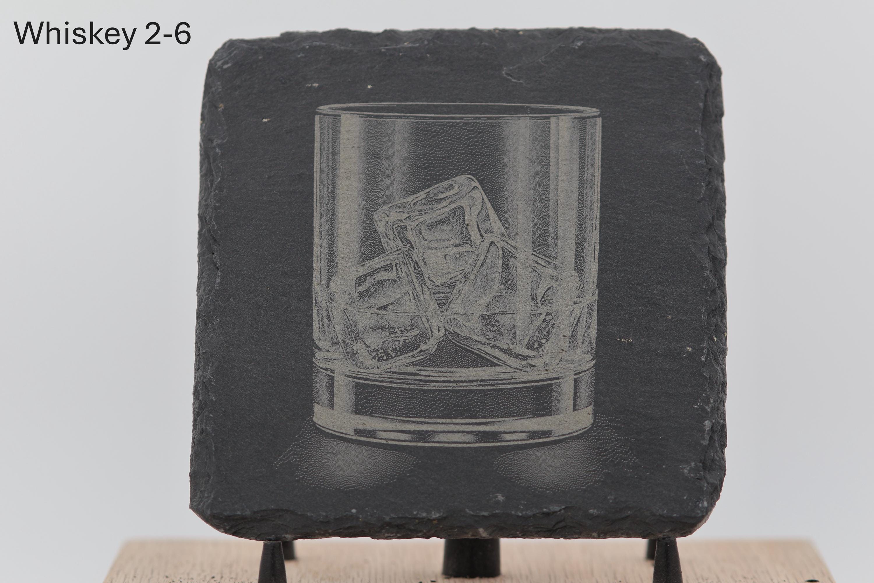 Laser engraved slate whiskey coasters: pick & choose home bar decor