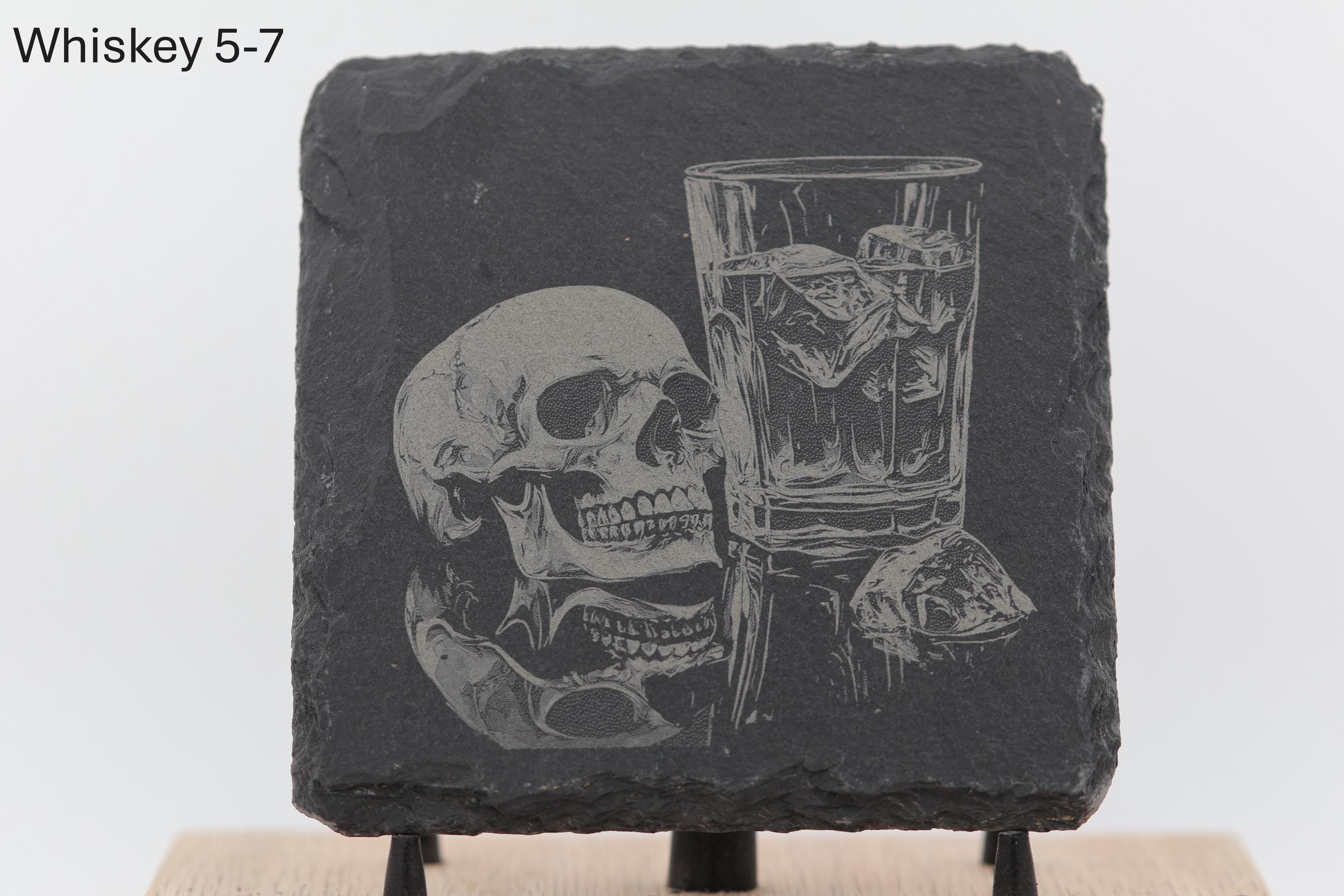 Laser engraved slate whiskey coasters: pick & choose home bar decor