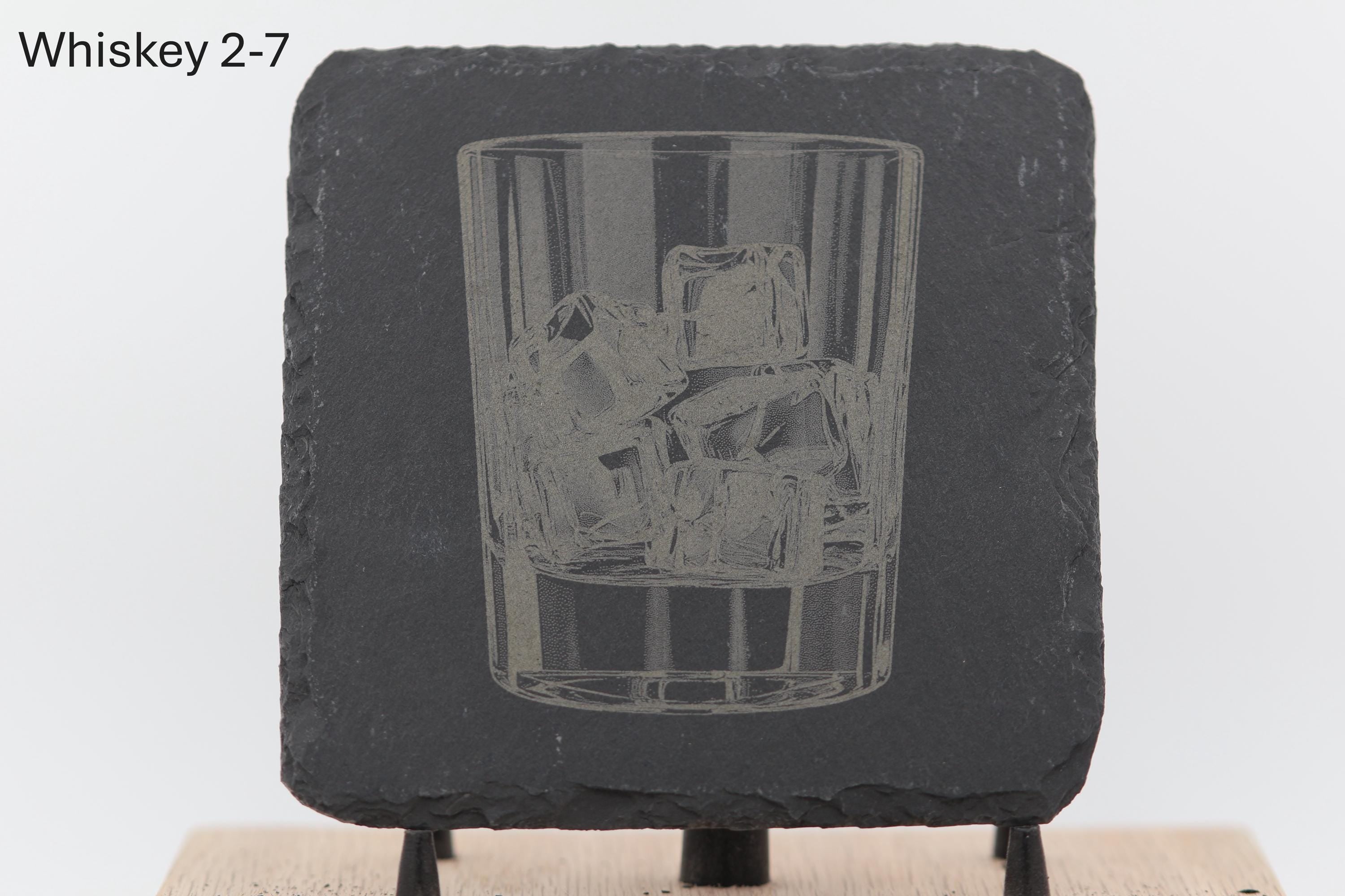Laser engraved slate whiskey coasters: pick & choose home bar decor