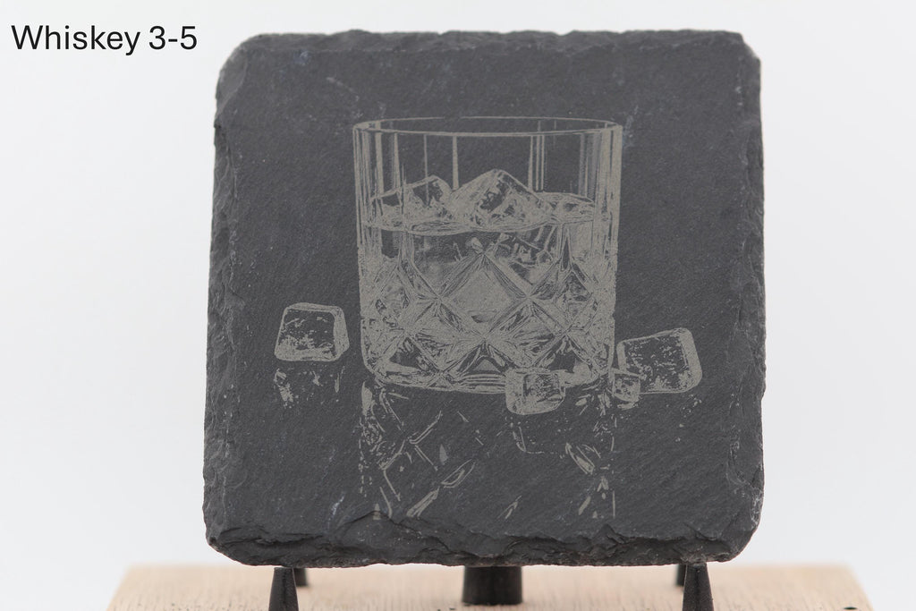 Laser engraved slate whiskey coaster: home bar decor
