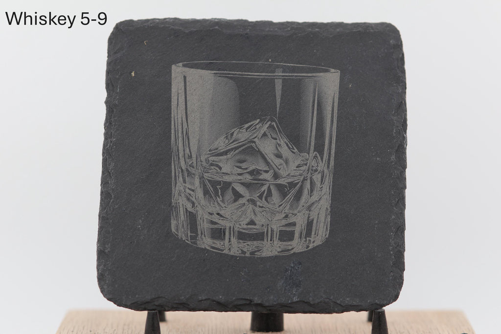 Laser engraved slate whiskey coasters: pick & choose home bar decor