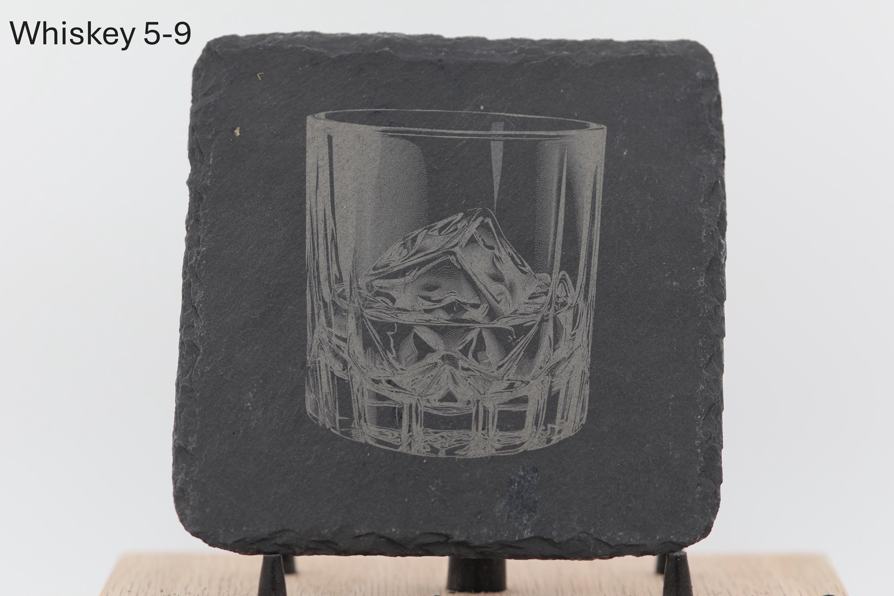 Laser engraved slate whiskey coasters: pick & choose home bar decor