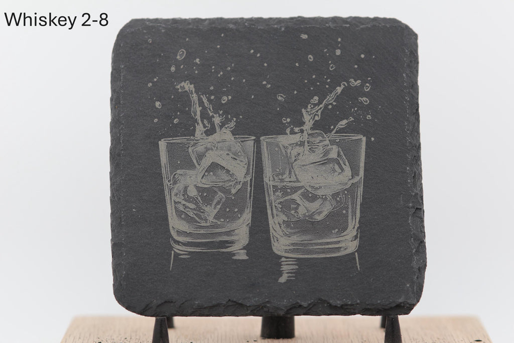 Laser engraved slate whiskey coasters: pick & choose home bar decor
