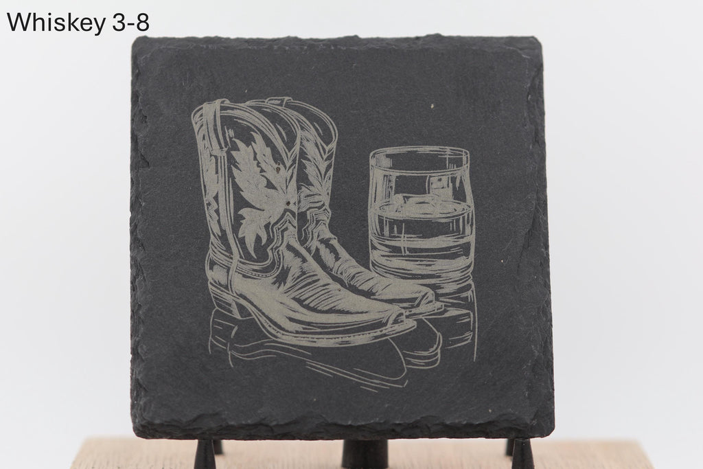 Laser engraved slate whiskey coaster: home bar decor