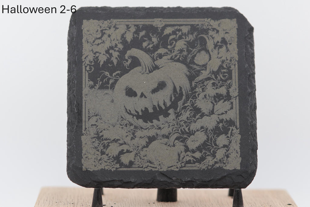 Laser engraved halloween slate coasters - home bar decor