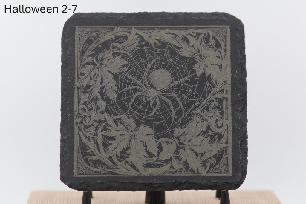 Laser engraved halloween slate coasters - home bar decor