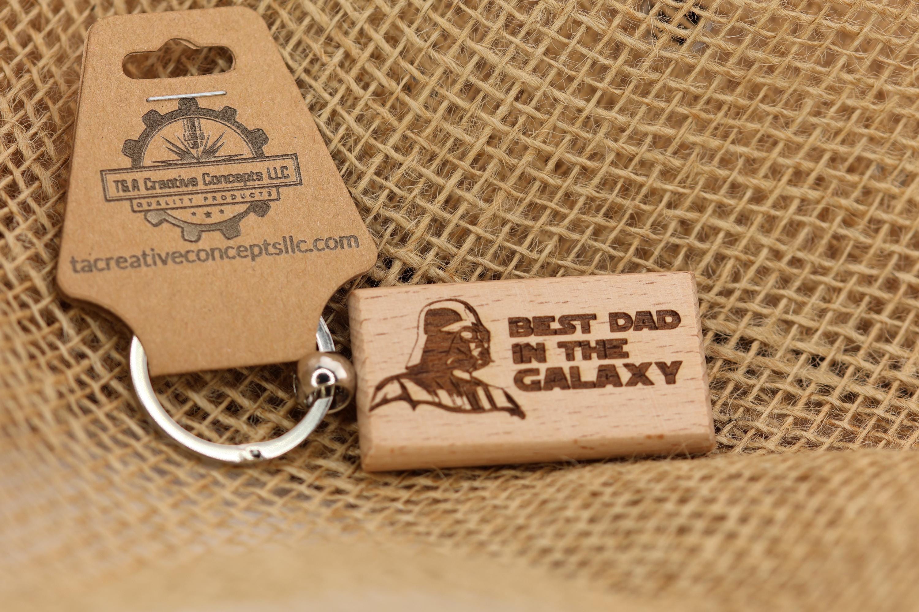 Star wars dad keychain / bag charm: laser engraved wood & stainless steel