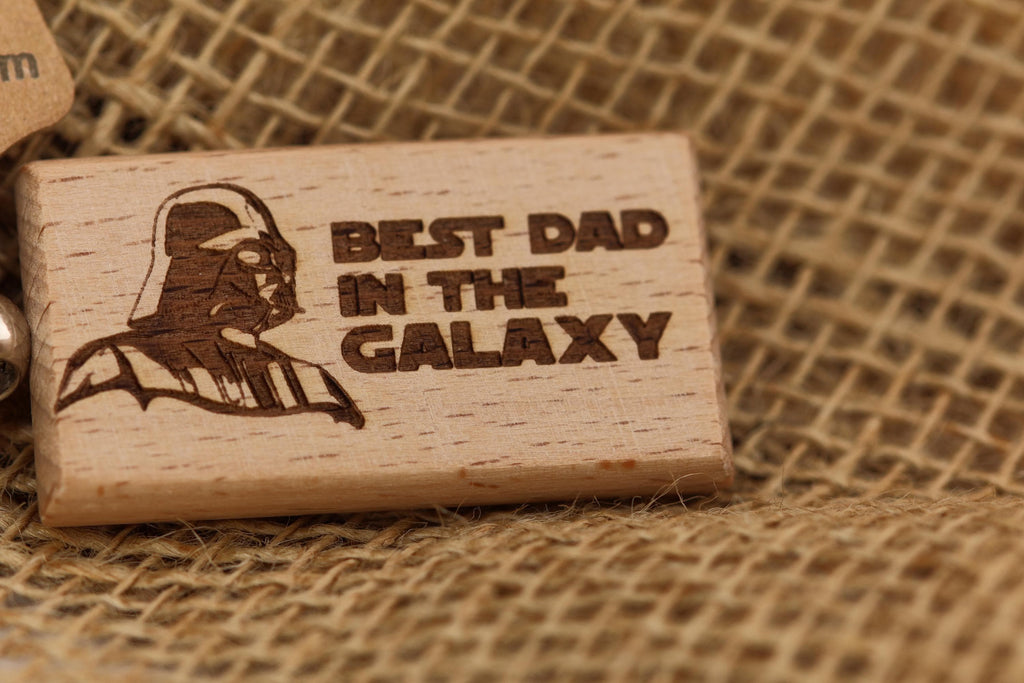 Star wars dad keychain / bag charm: laser engraved wood & stainless steel