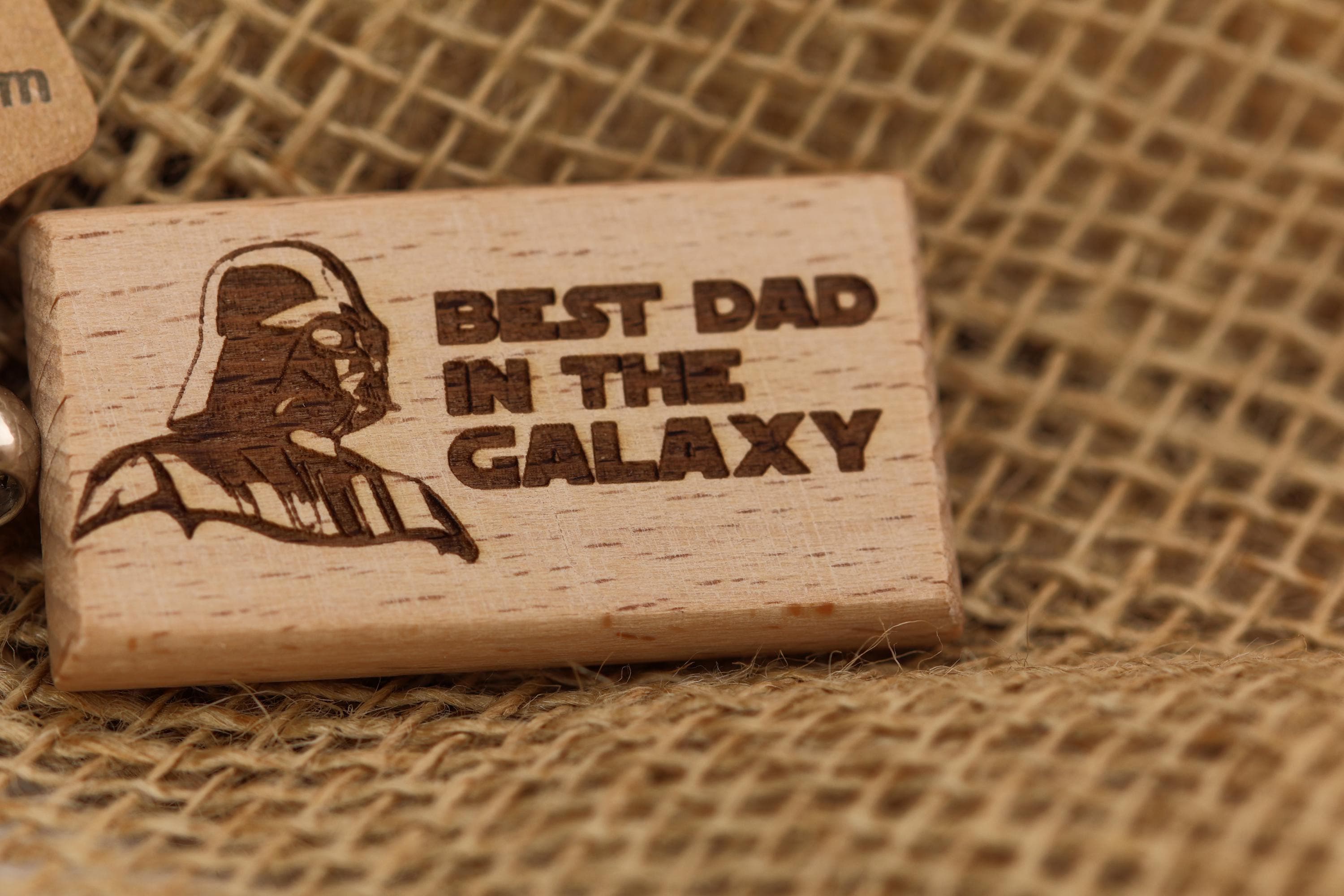 Star wars dad keychain / bag charm: laser engraved wood & stainless steel