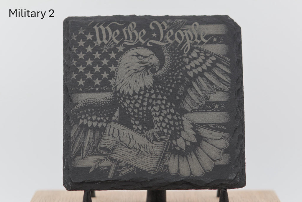 Laser engraved military series slate coaster: home bar gift (4"x4")