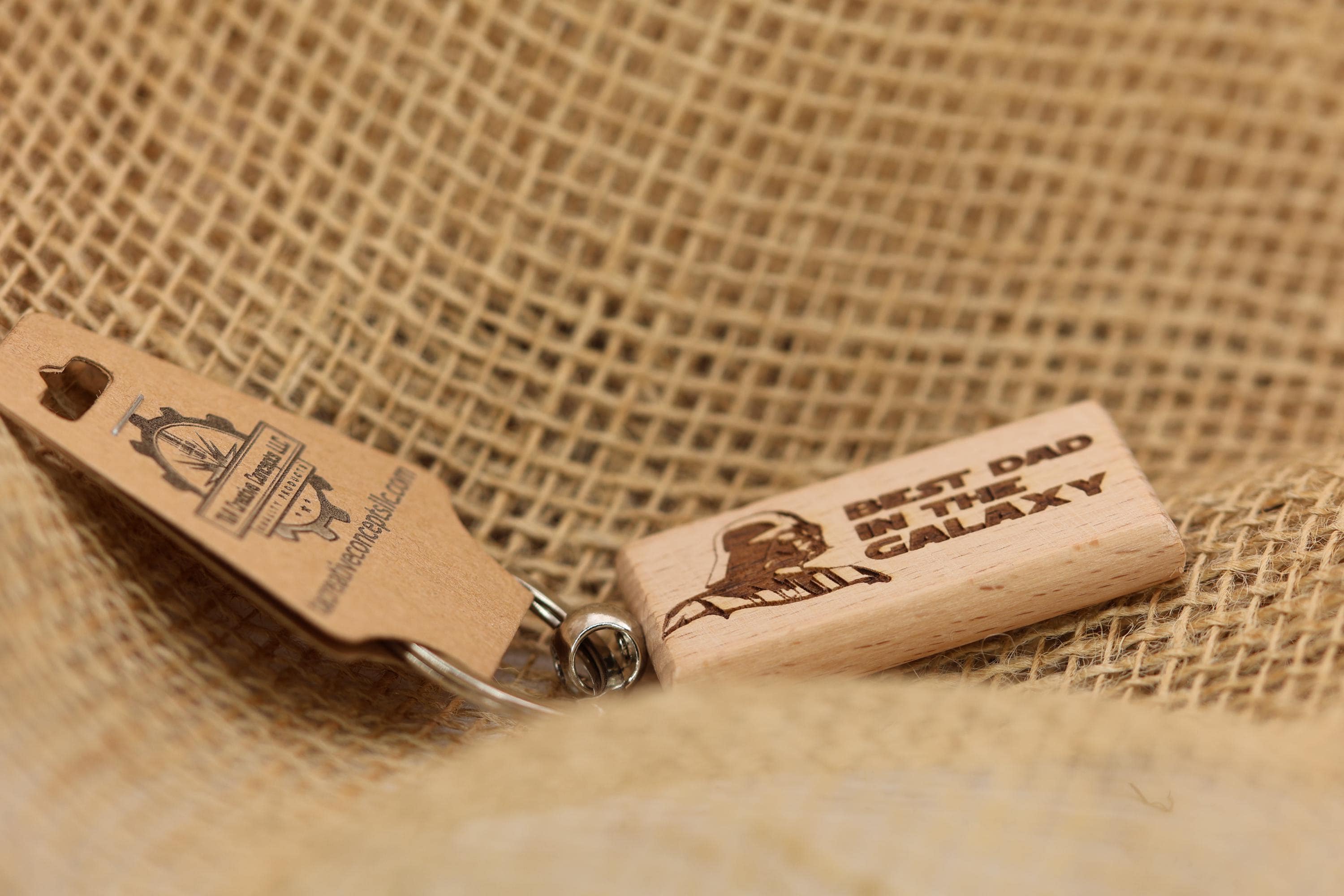 Star wars dad keychain / bag charm: laser engraved wood & stainless steel