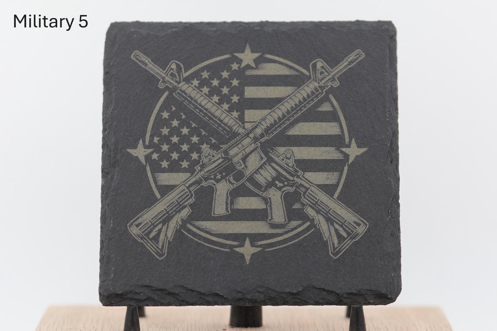 Laser engraved military series slate coaster: home bar gift (4"x4")