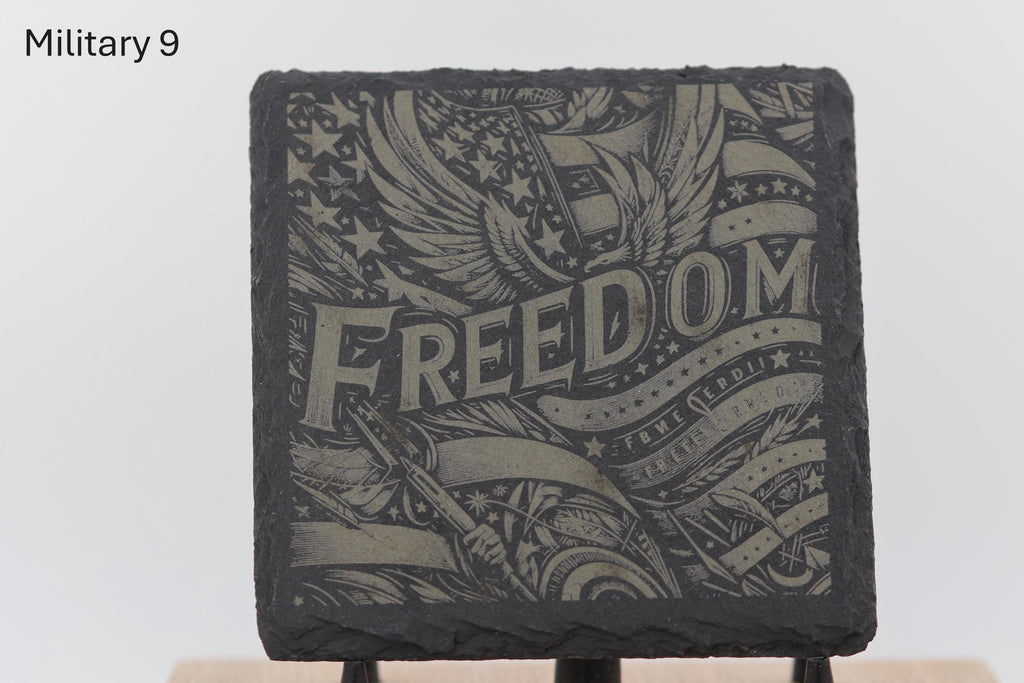 Laser engraved military series slate coaster: home bar gift (4"x4")