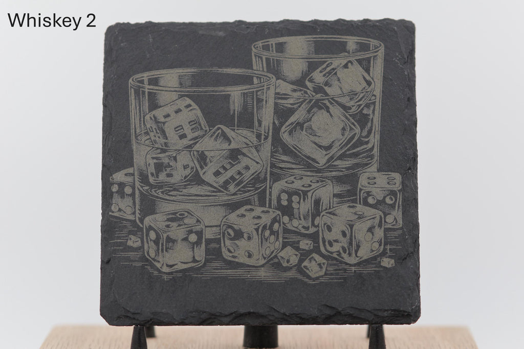 Laser engraved slate whiskey coasters: pick & choose home bar decor