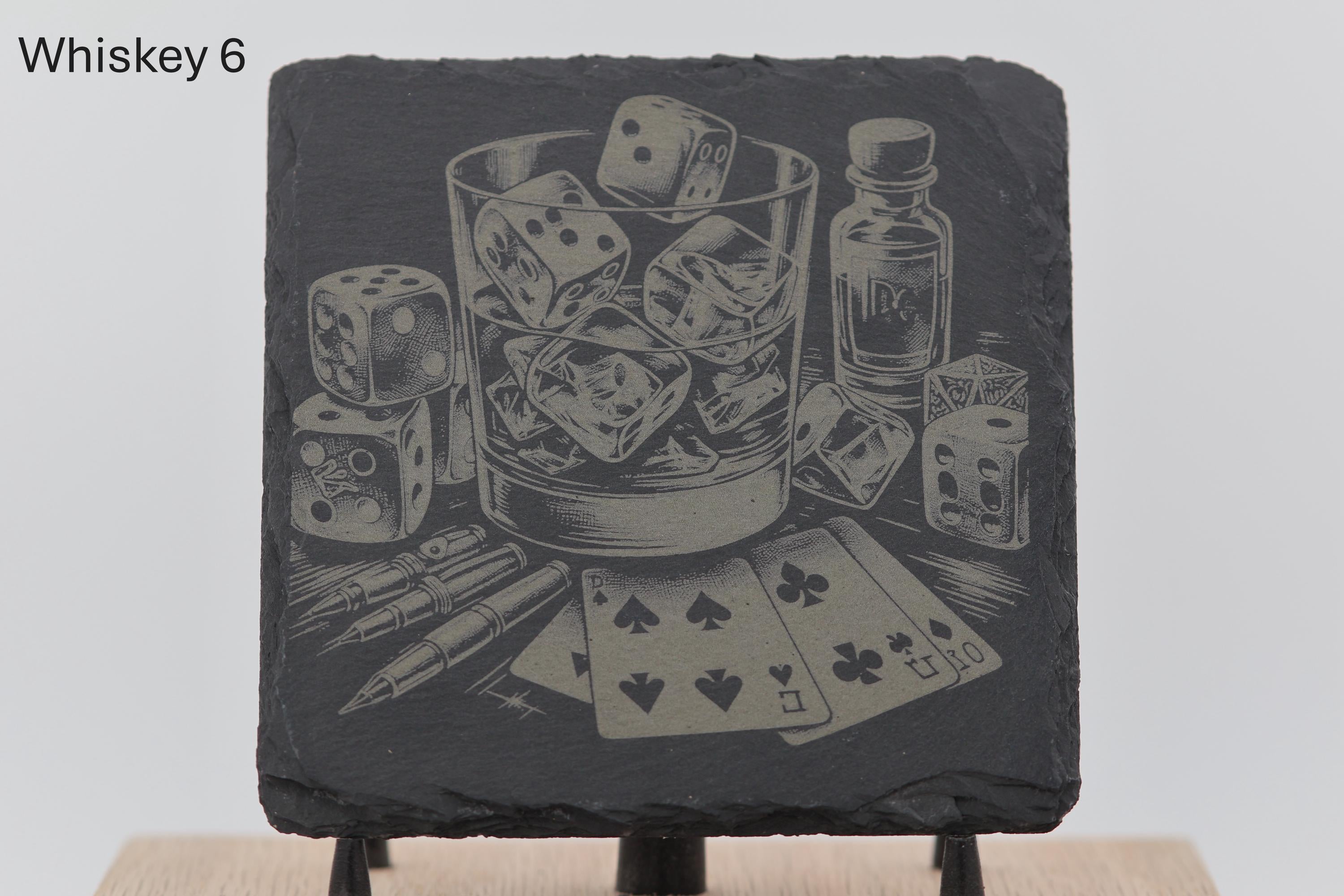 Laser engraved slate whiskey coasters: pick & choose home bar decor