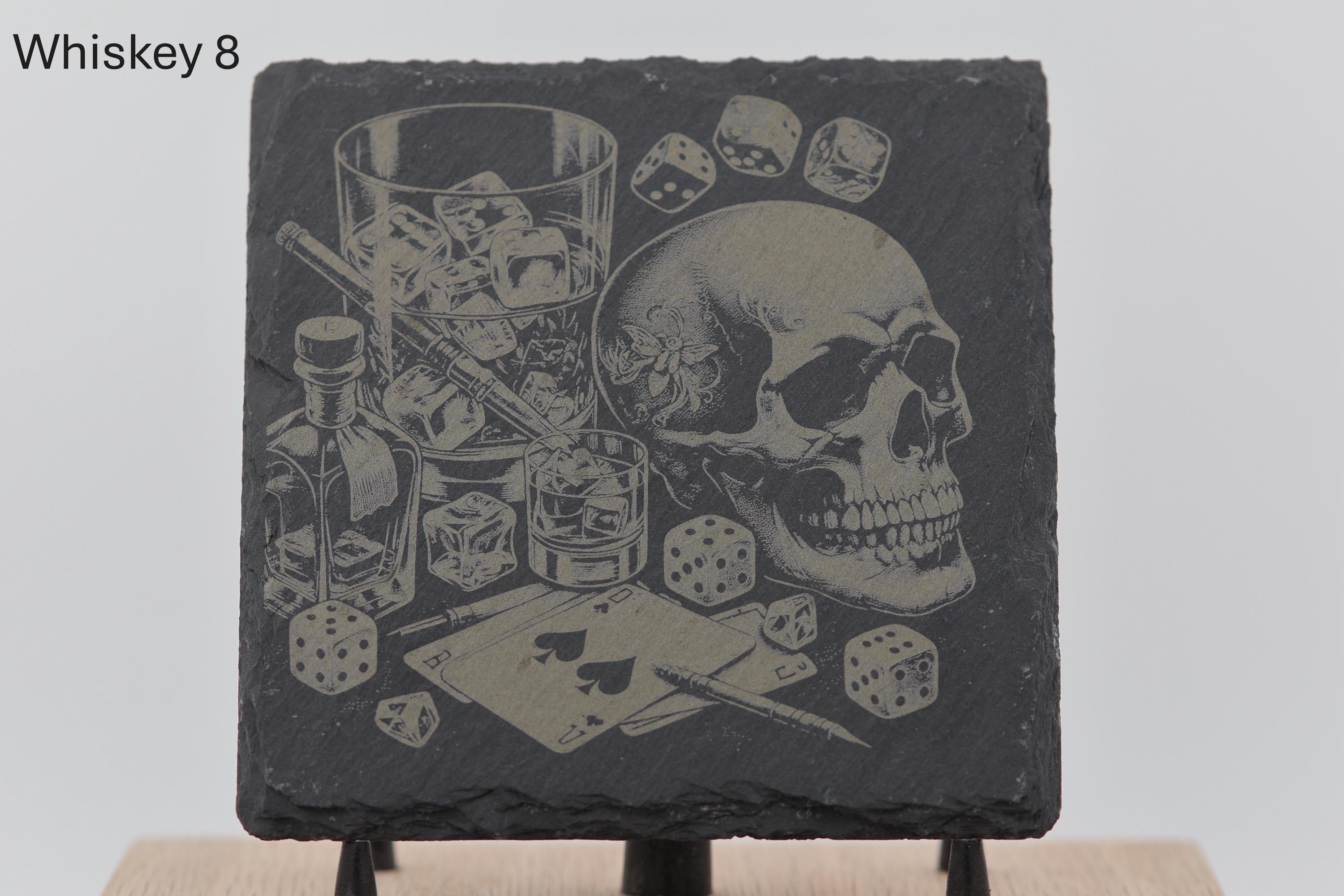 Laser engraved slate whiskey coasters: pick & choose home bar decor