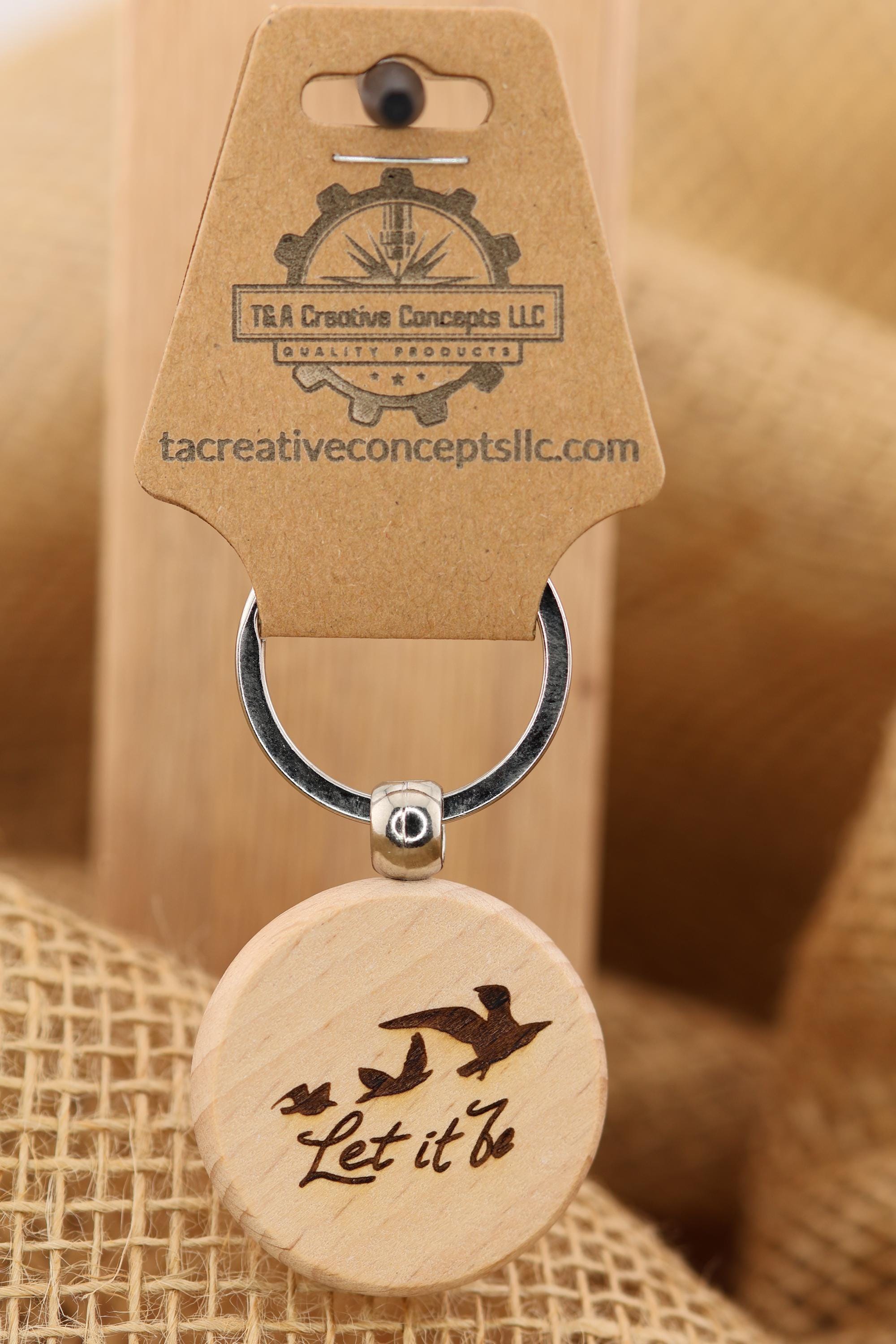 Let it be birds keychain / bag charm: laser engraved hardwood, Beatles music gift