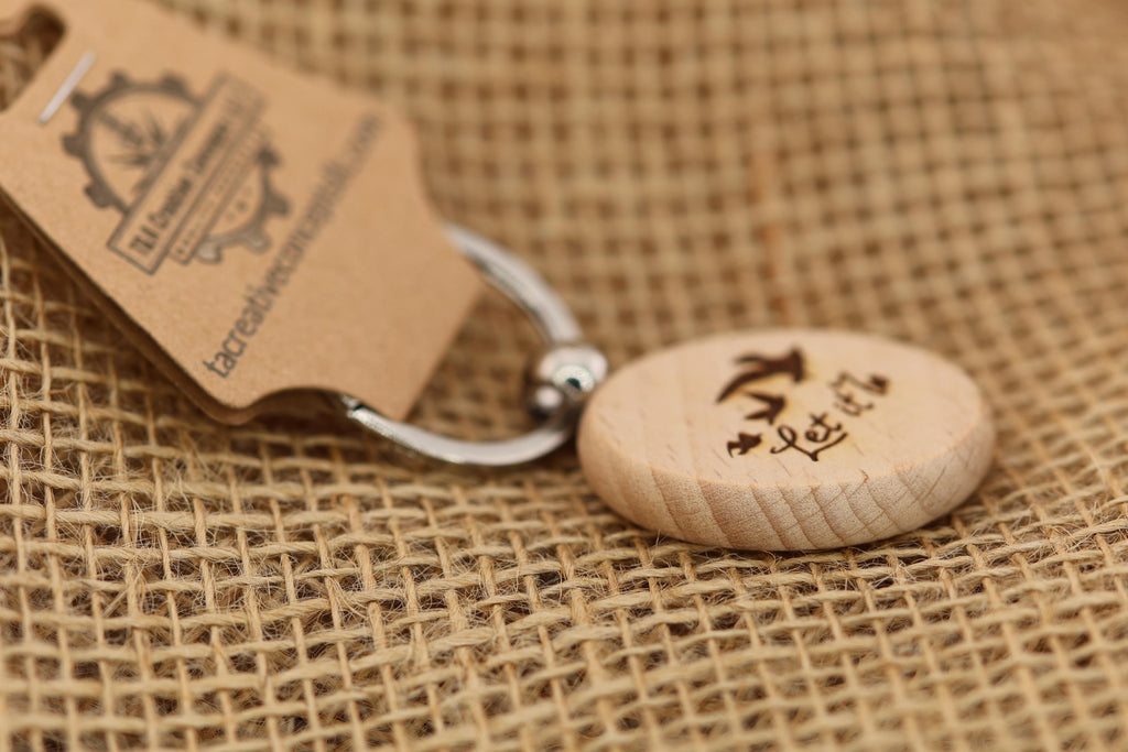 Let it be birds keychain / bag charm: laser engraved hardwood, Beatles music gift