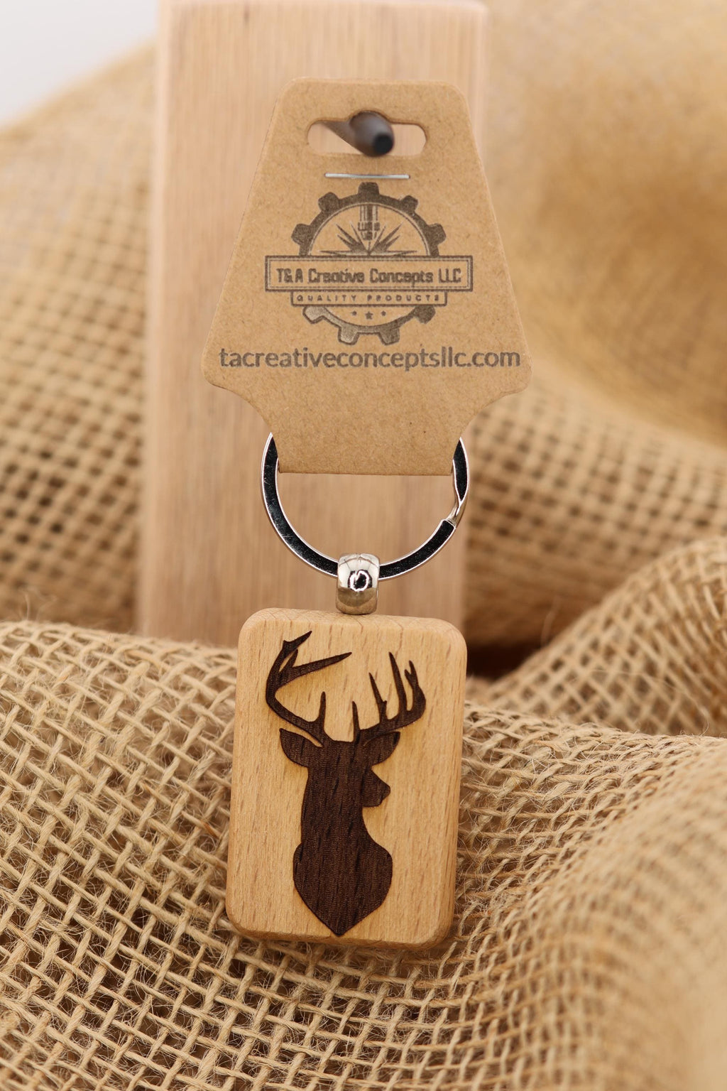 Laser engraved buck silhouette keychain / bag charm: hardwood deer hunter gift