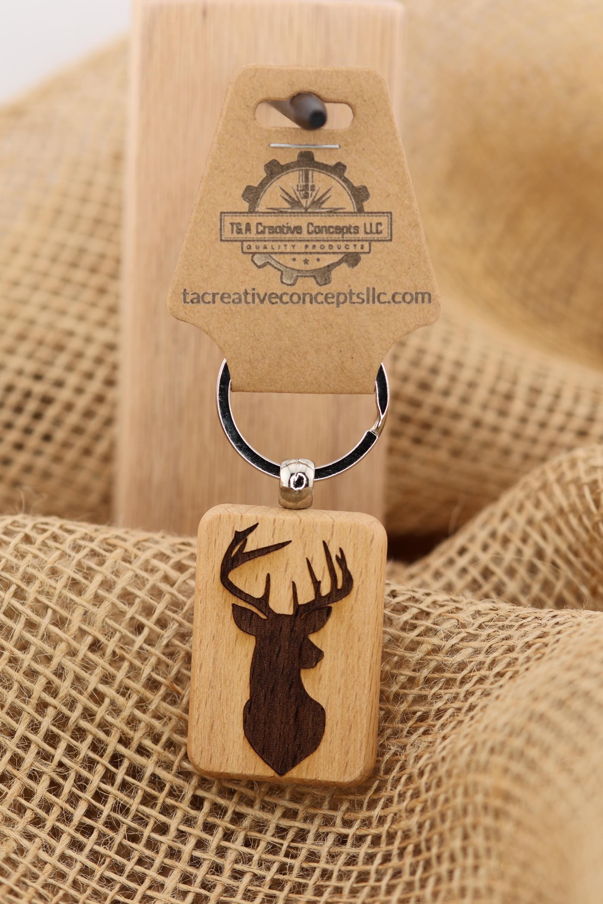 Laser engraved buck silhouette keychain / bag charm: hardwood deer hunter gift