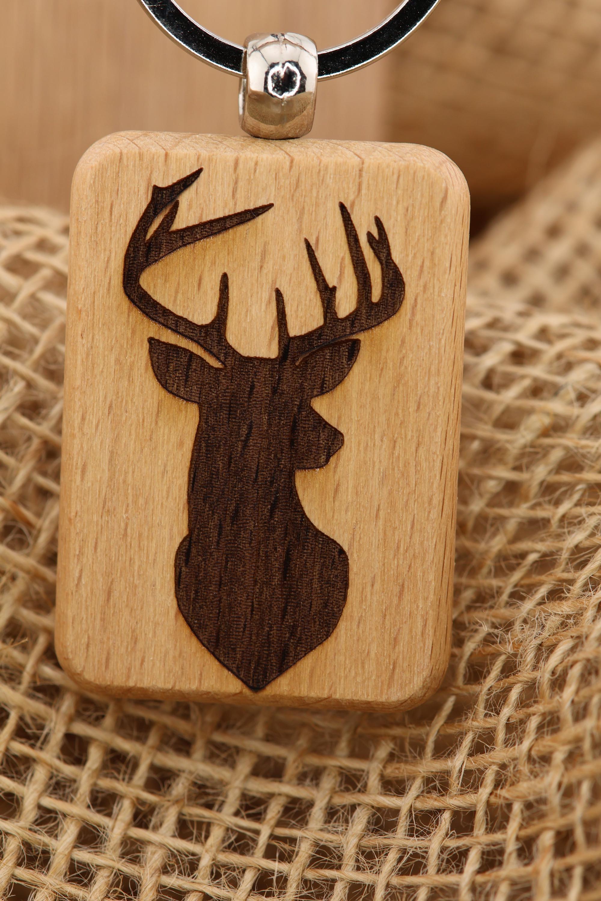 Laser engraved buck silhouette keychain / bag charm: hardwood deer hunter gift