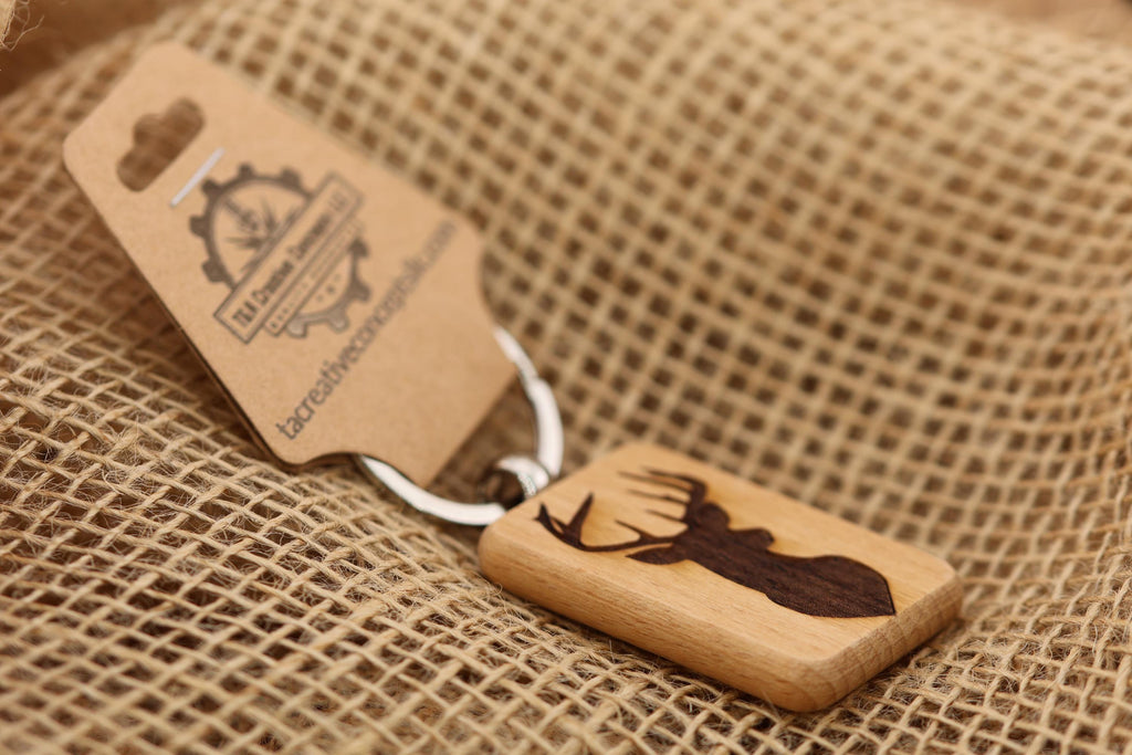 Laser engraved buck silhouette keychain / bag charm: hardwood deer hunter gift