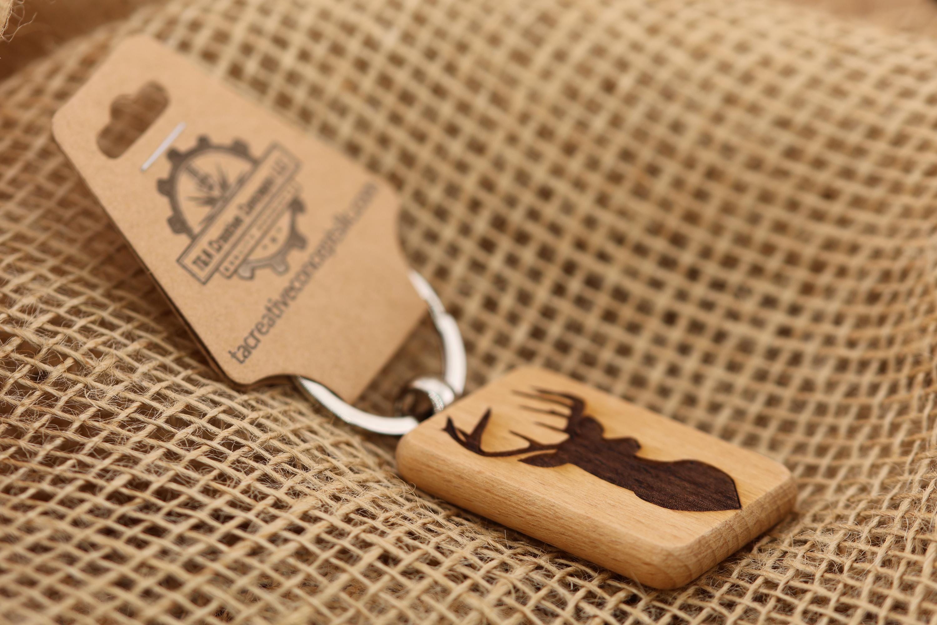 Laser engraved buck silhouette keychain / bag charm: hardwood deer hunter gift