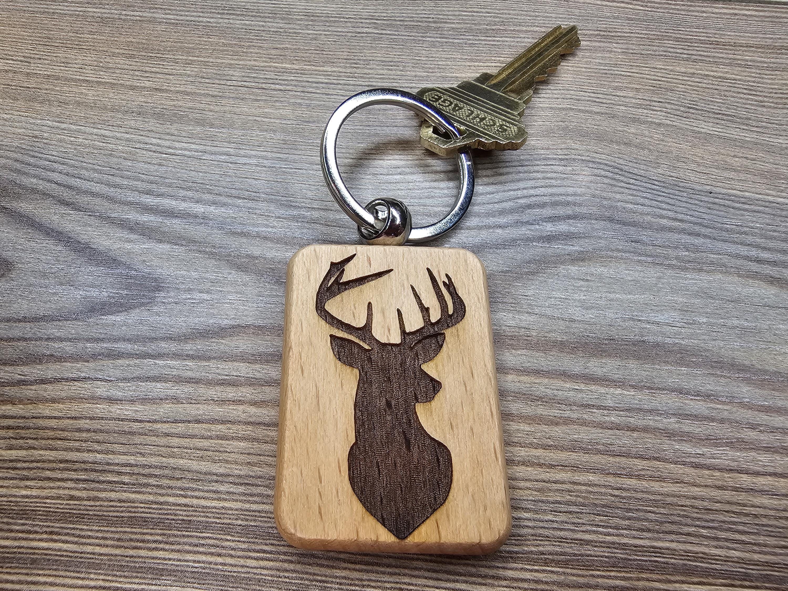 Laser engraved buck silhouette keychain / bag charm: hardwood deer hunter gift