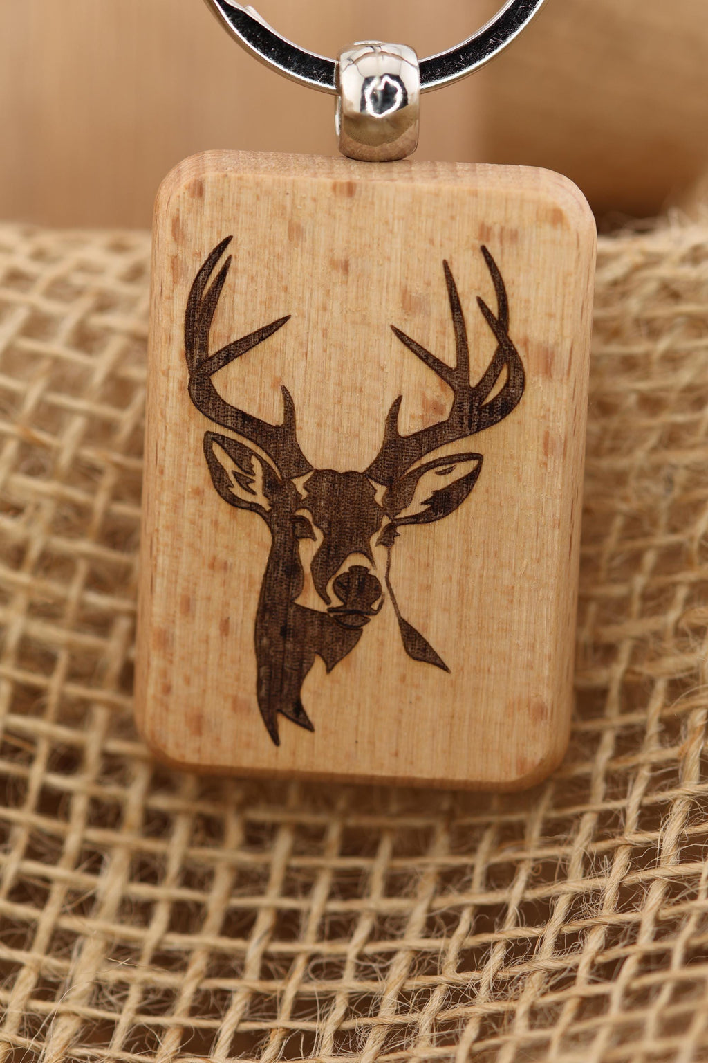 Laser engraved buck keychain / bag charm: hardwood deer hunter gift