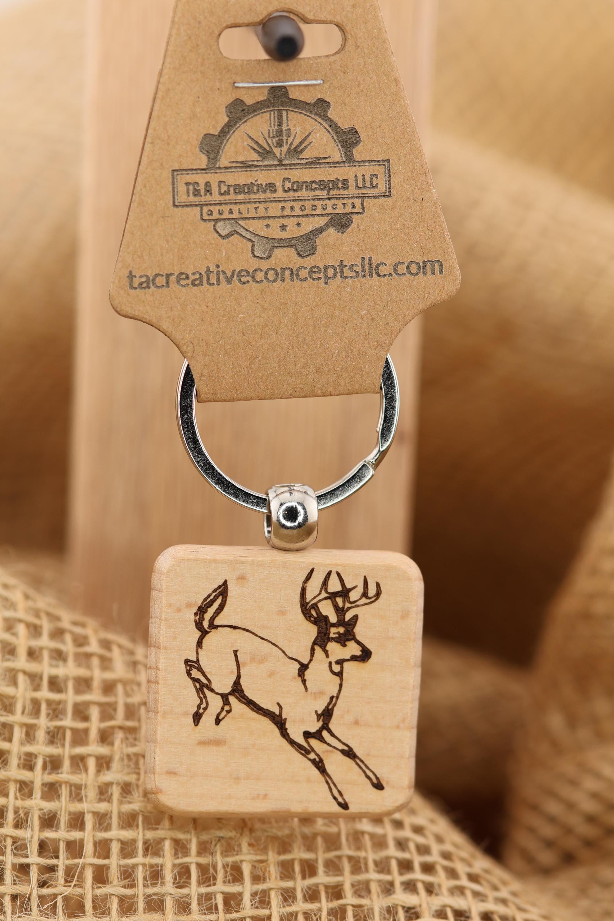 Laser engraved whitetail deer keychain / bag charm: hardwood hunting gift