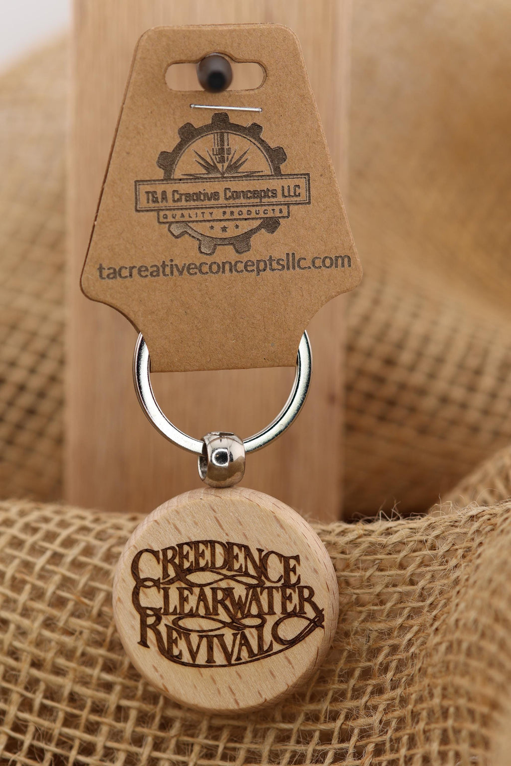 Creedence clearwater revival keychain / bag charm: laser engraved hardwood, stainless steel keyring