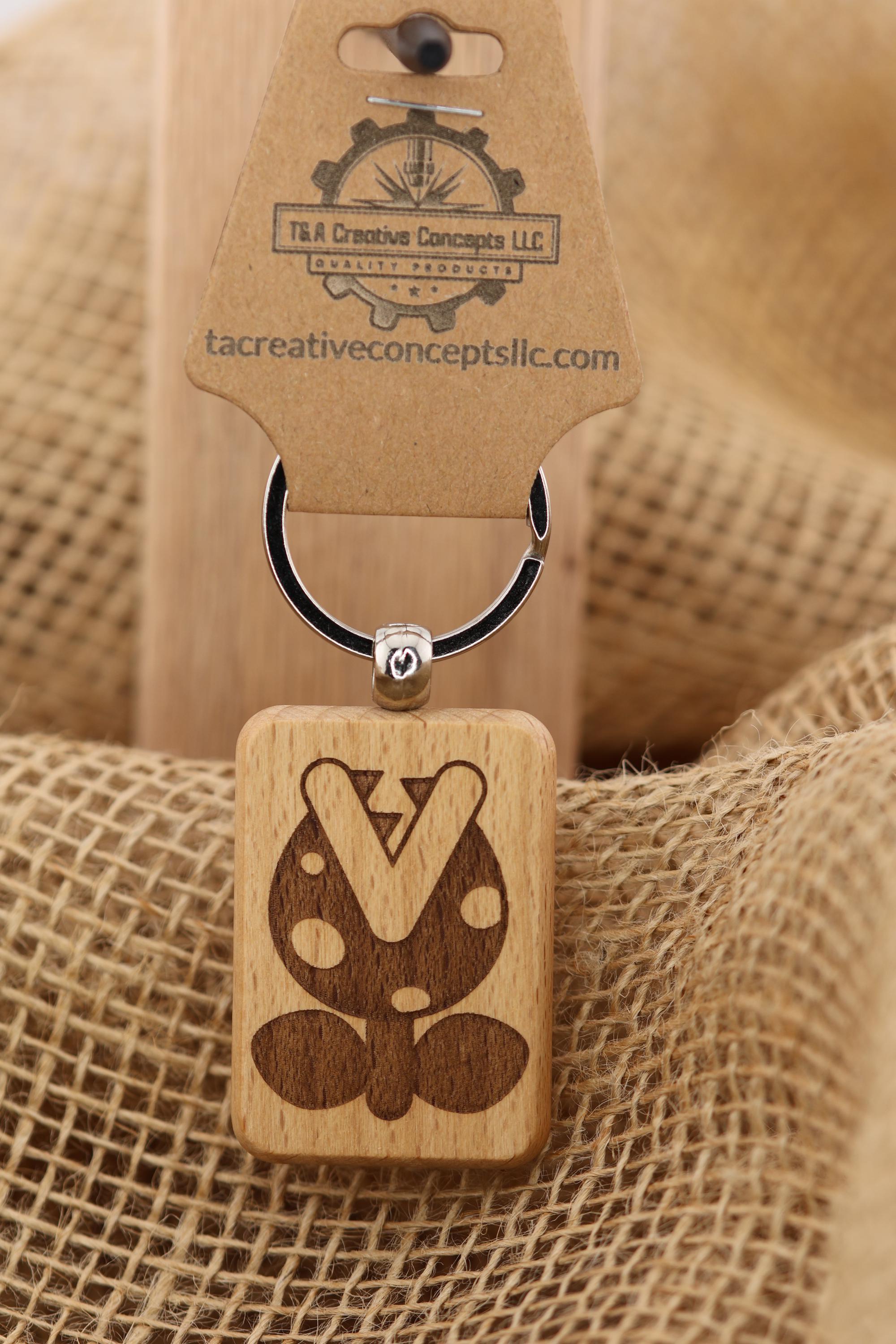 Laser engraved Mario Bros. Piranha Plant keychain / bag charm: hardwood nintendo gamer gift