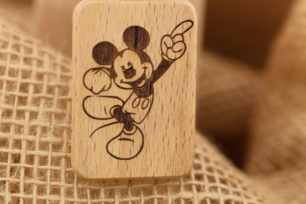 Mickey Mouse keychain / bag charm – double-sided laser engraved wood with stainless steel keyring, disney gift