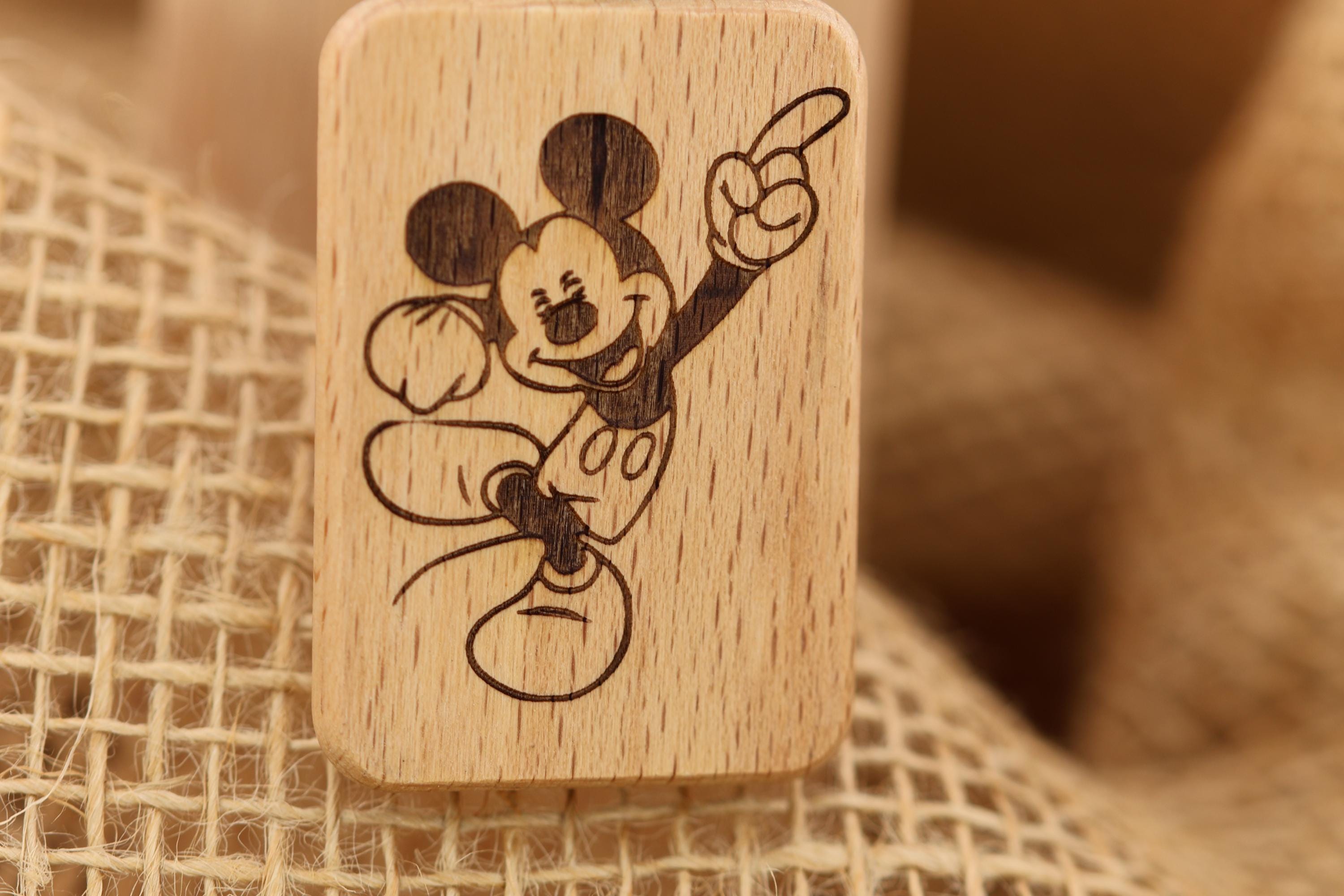 Mickey Mouse keychain / bag charm – double-sided laser engraved wood with stainless steel keyring, disney gift
