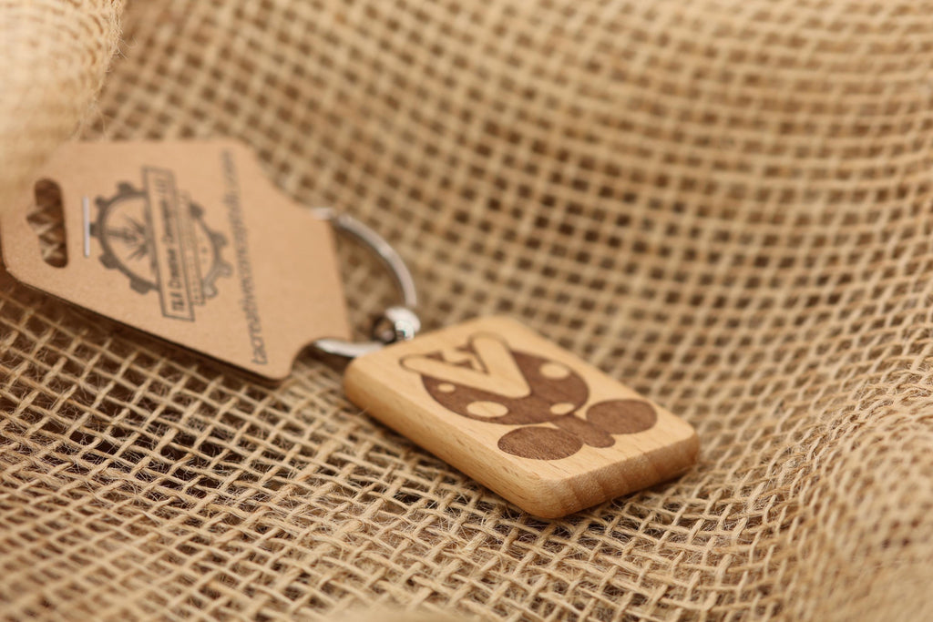 Laser engraved Mario Bros. Piranha Plant keychain / bag charm: hardwood nintendo gamer gift