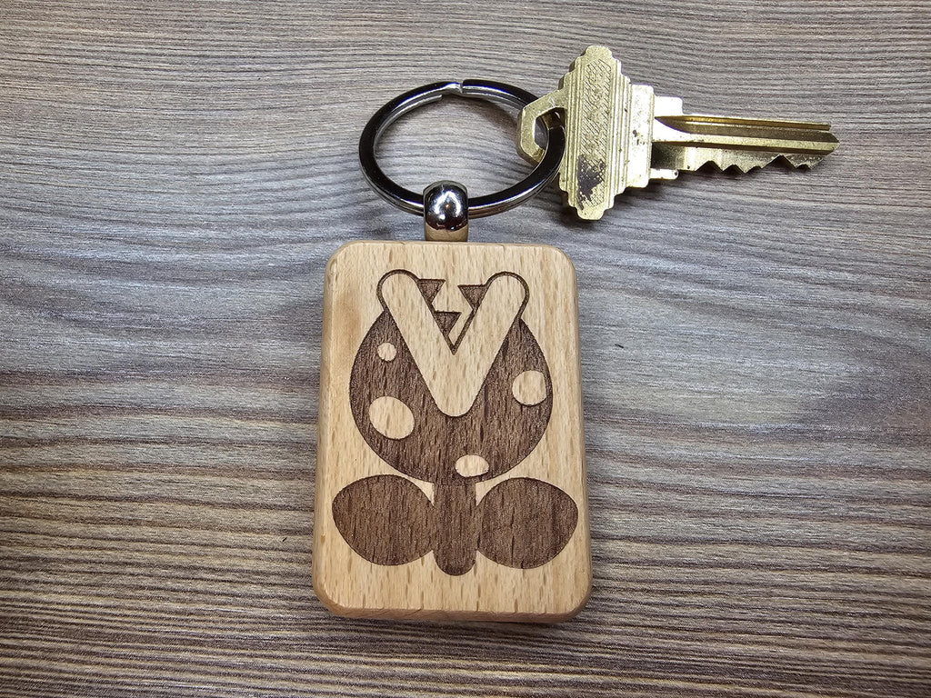 Laser engraved Mario Bros. Piranha Plant keychain / bag charm: hardwood nintendo gamer gift