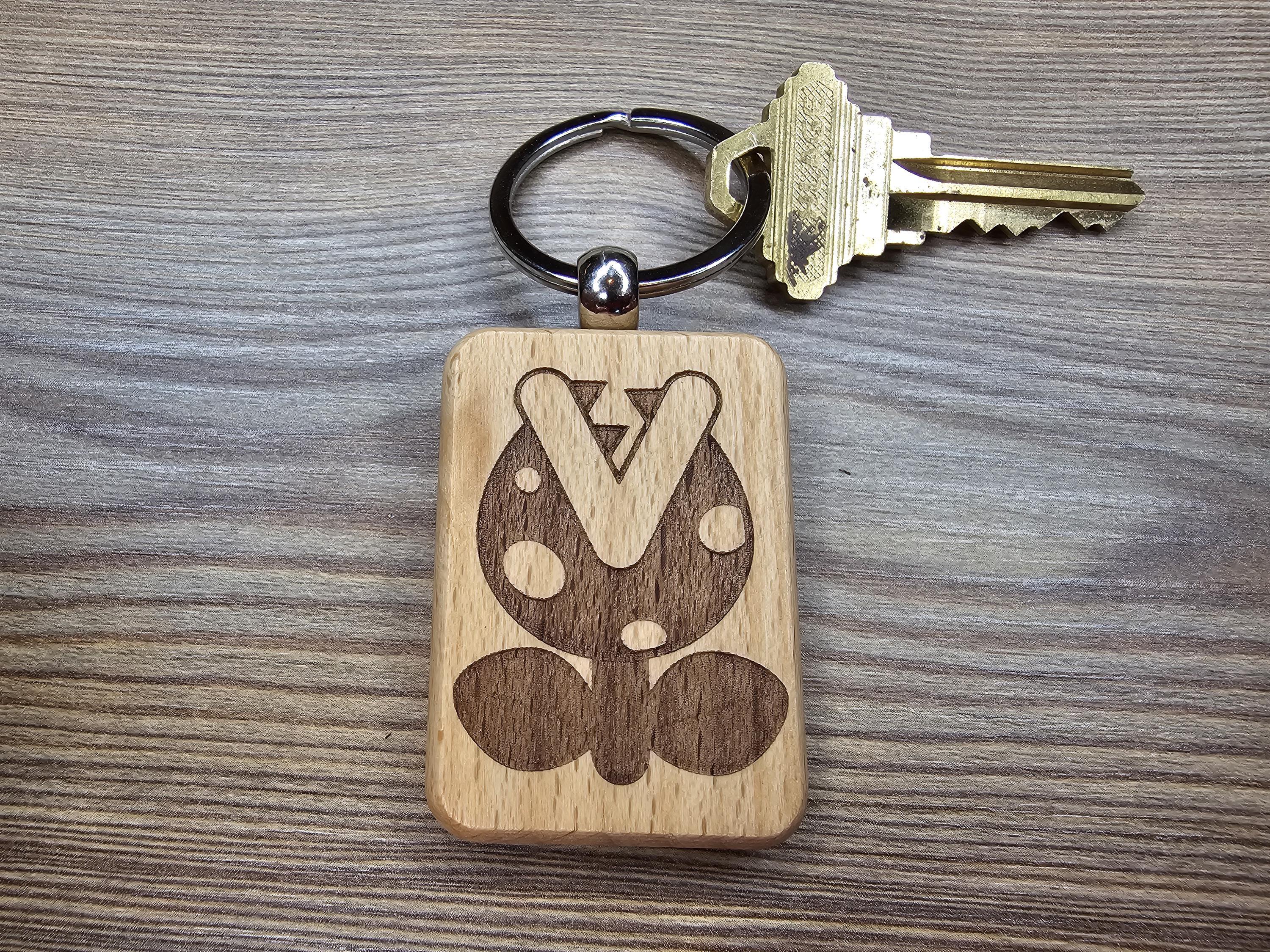 Laser engraved Mario Bros. Piranha Plant keychain / bag charm: hardwood nintendo gamer gift