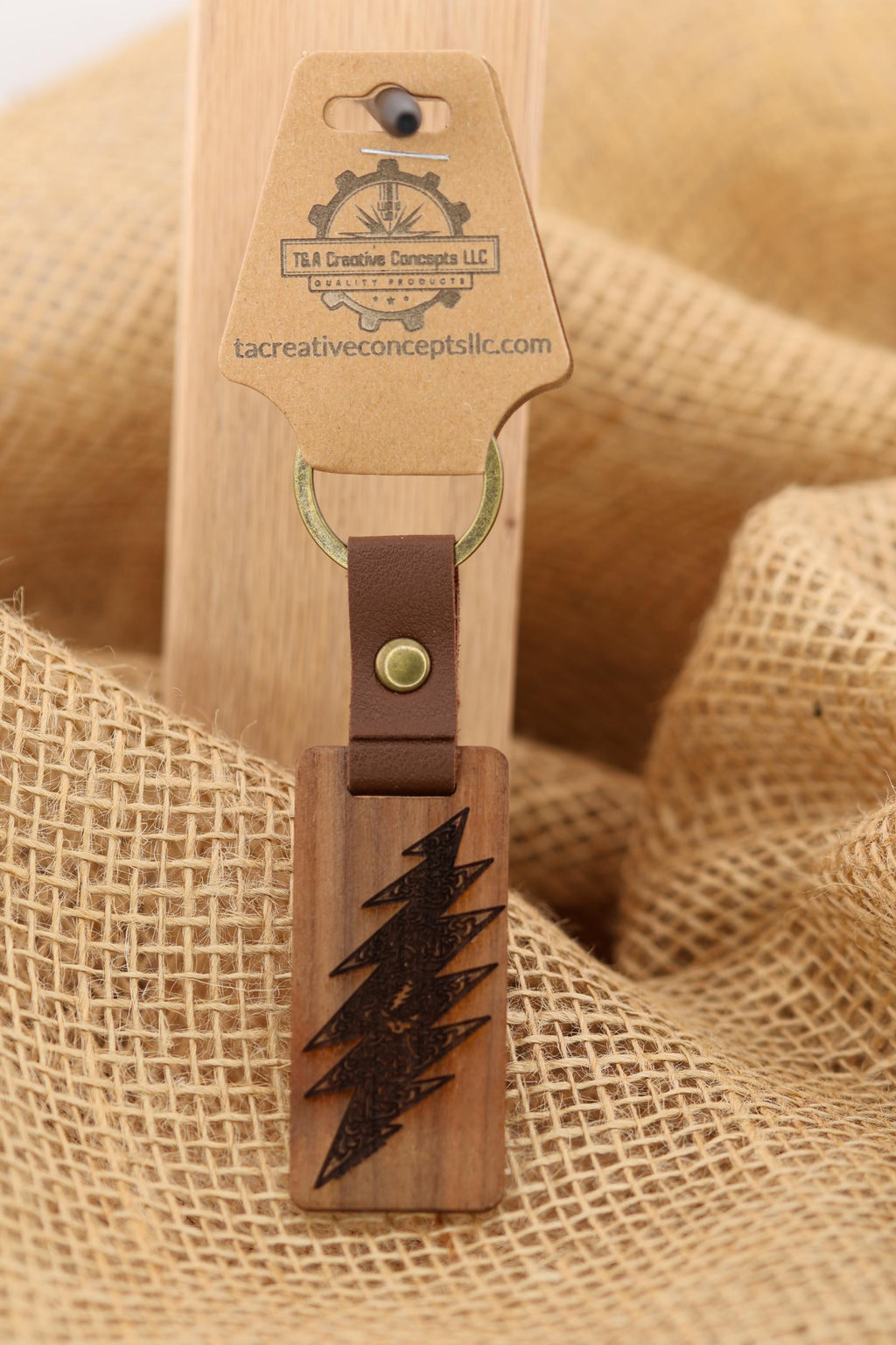 Grateful Dead Celtic Bolt keychain / bag charm – walnut, double-sided laser engraved wood with stainless steel keyring, music gift