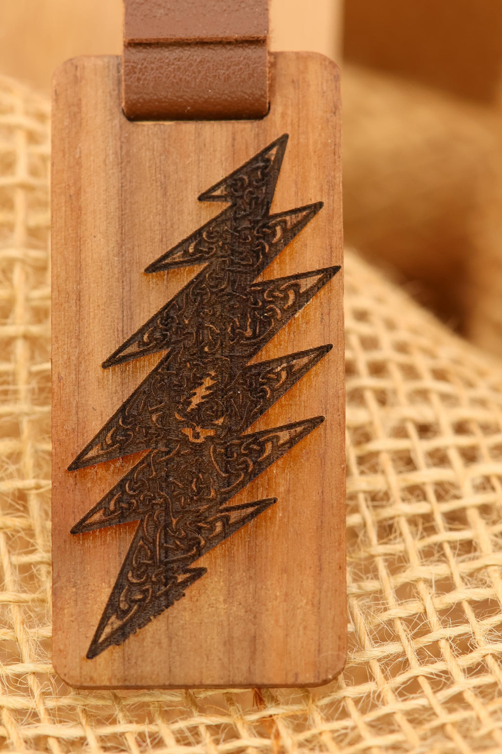 Grateful Dead Celtic Bolt keychain / bag charm – walnut, double-sided laser engraved wood with stainless steel keyring, music gift